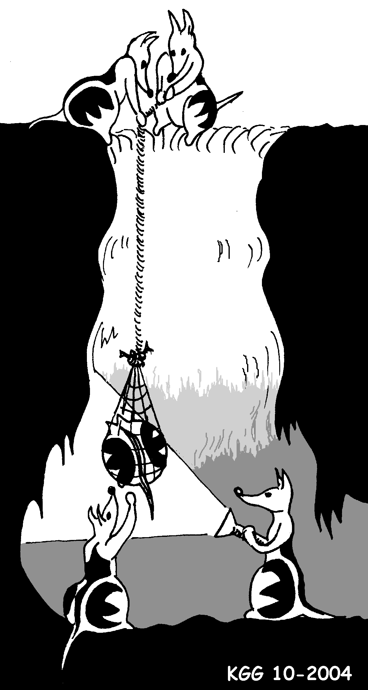 Bandicoots descending into cave
